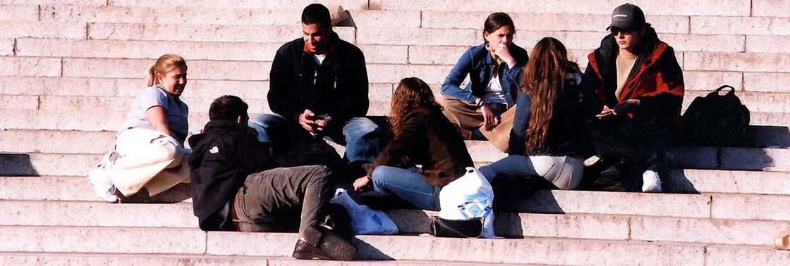 Students at Low Library steps